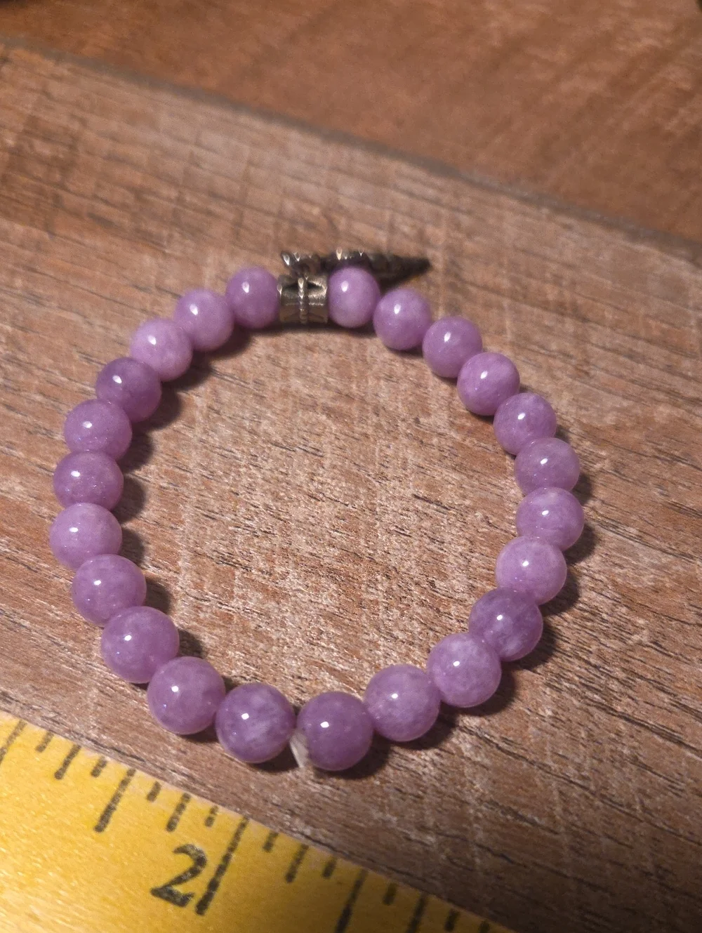 Lavender Beaded Bracelet With Medical Caduceus Symbol Charm